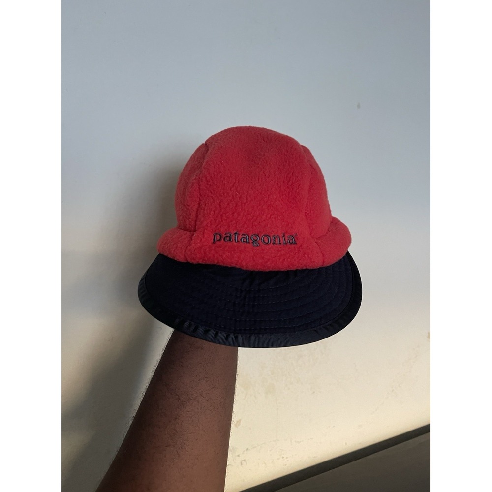 Vintage Patagonia Duckbill Synchilla Fleece Hat Cap Ear Flaps Red 90s USA Mens M